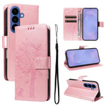 Custodia per telefono in pelle con motivo in rilievo albero e gatto, For Galaxy S26 5G, For Galaxy S25 FE 5G