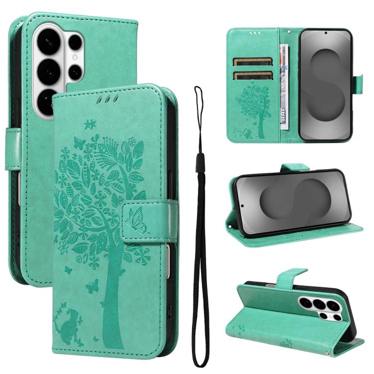 Custodia per telefono in pelle con motivo in rilievo albero e gatto, For Galaxy S26 Edge 5G, For Galaxy S26 Ultra 5G
