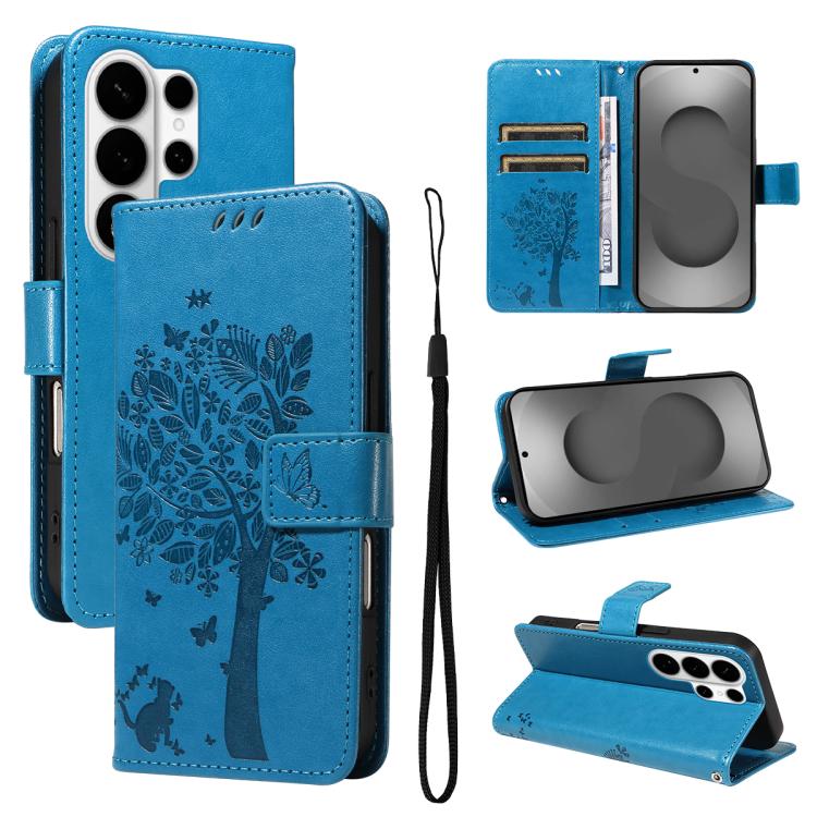 Custodia per telefono in pelle con motivo in rilievo albero e gatto, For Galaxy S26 Edge 5G, For Galaxy S26 Ultra 5G