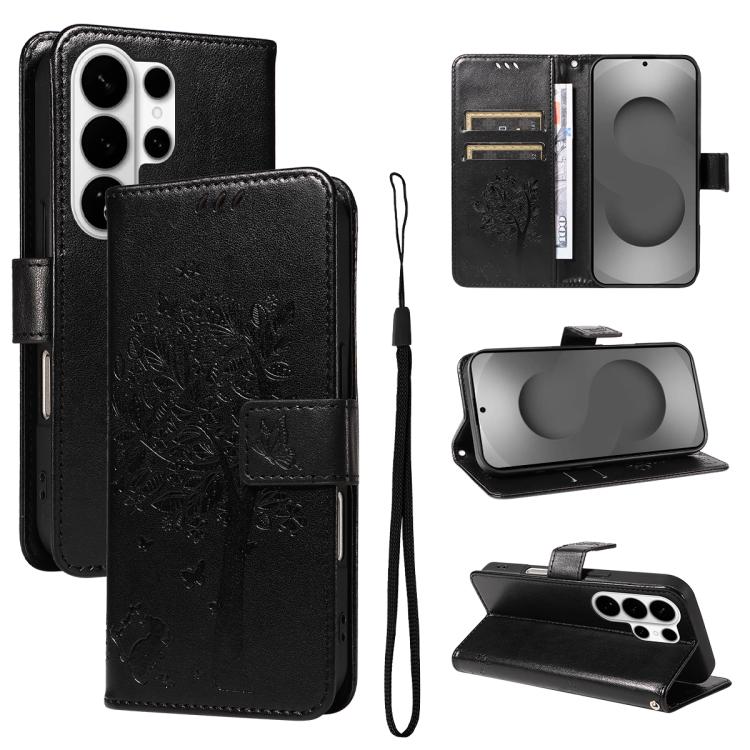 Custodia per telefono in pelle con motivo in rilievo albero e gatto, For Galaxy S26 Edge 5G, For Galaxy S26 Ultra 5G