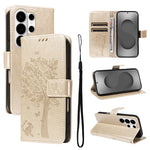 Custodia per telefono in pelle con motivo in rilievo albero e gatto, For Galaxy S26 Edge 5G, For Galaxy S26 Ultra 5G