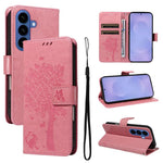 Custodia per telefono in pelle con motivo in rilievo albero e gatto, For Galaxy S26 FE 5G, For Galaxy S26+ 5G