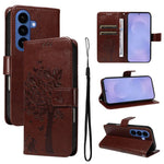 Custodia per telefono in pelle con motivo in rilievo albero e gatto, For Galaxy S26 FE 5G, For Galaxy S26+ 5G