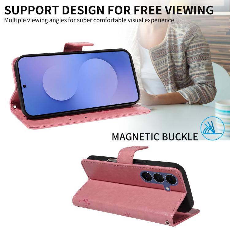 Custodia per telefono in pelle con motivo in rilievo albero e gatto, For Galaxy S26 FE 5G, For Galaxy S26+ 5G