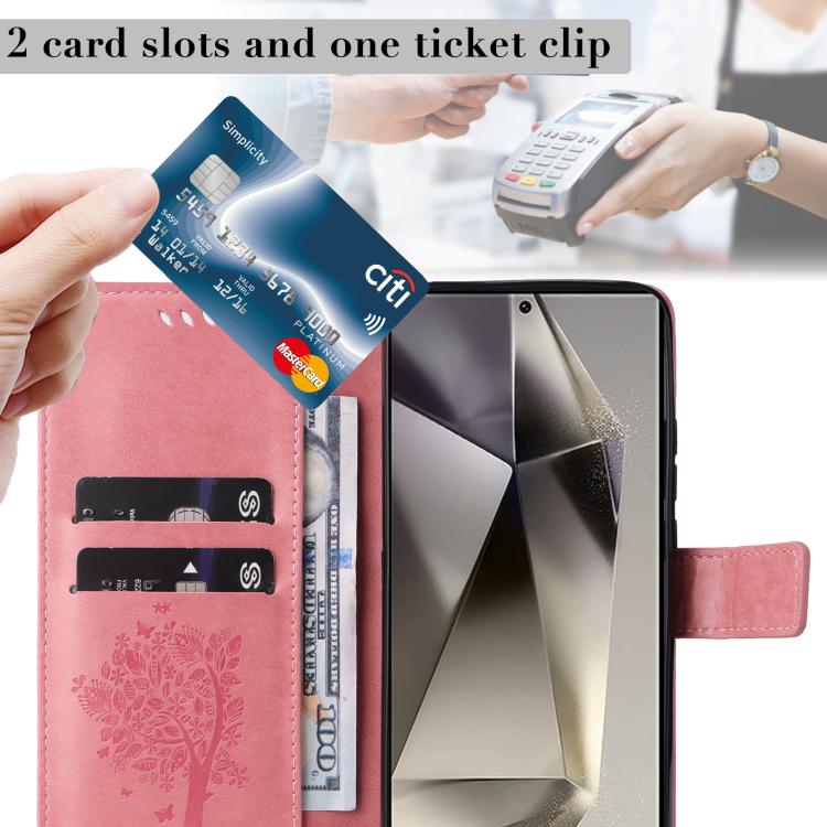 Custodia per telefono in pelle con motivo in rilievo albero e gatto, For Galaxy S26 FE 5G, For Galaxy S26+ 5G