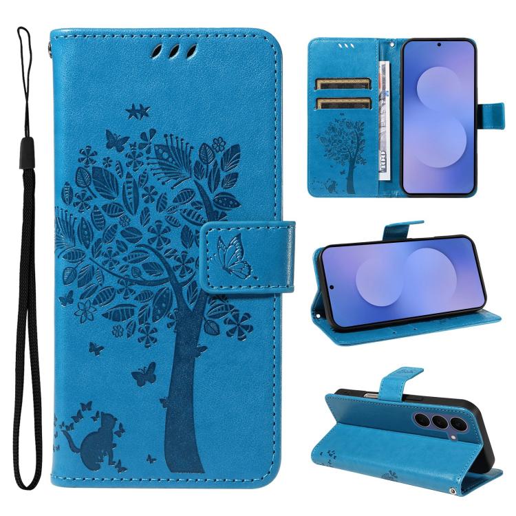 Custodia per telefono in pelle con motivo in rilievo albero e gatto, For Galaxy S26 FE 5G, For Galaxy S26+ 5G