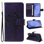 Custodia per telefono in pelle con motivo in rilievo albero e gatto, For Galaxy S26 FE 5G, For Galaxy S26+ 5G