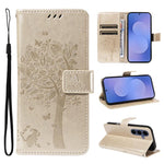 Custodia per telefono in pelle con motivo in rilievo albero e gatto, For Galaxy S26 FE 5G, For Galaxy S26+ 5G