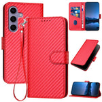 YX0070 Custodia per telefono in pelle con fibbia in fibra di carbonio e cordino, For Samsung Galaxy S26 5G, For Samsung Galaxy S25 FE 5G, For Samsung Galaxy S25 5G
