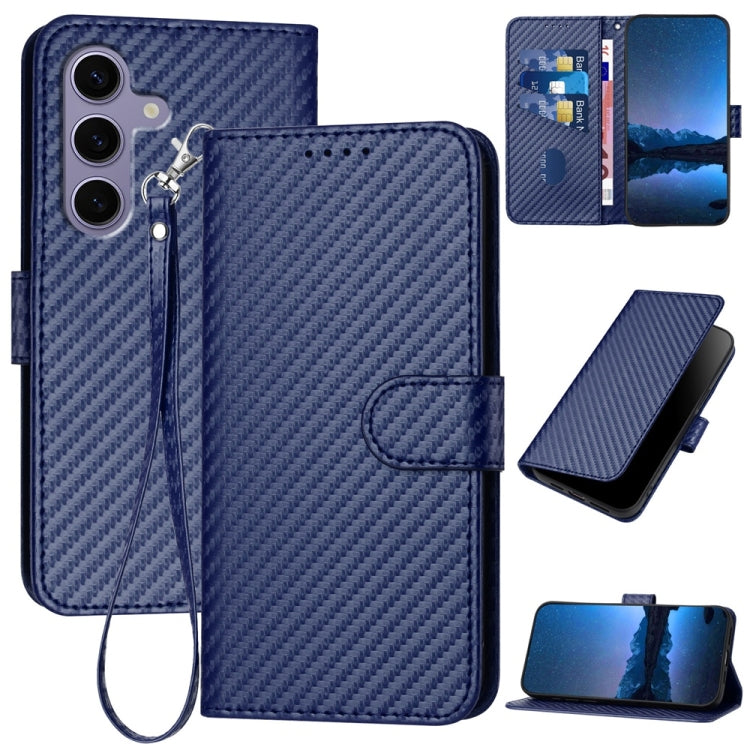 YX0070 Custodia per telefono in pelle con fibbia in fibra di carbonio e cordino, For Samsung Galaxy S26 5G, For Samsung Galaxy S25 FE 5G, For Samsung Galaxy S25 5G