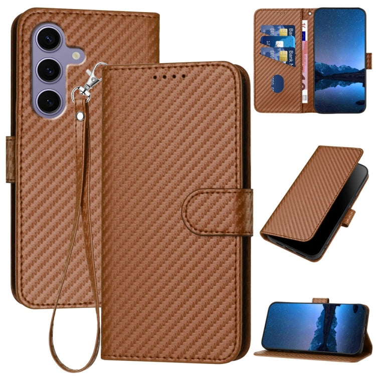 YX0070 Custodia per telefono in pelle con fibbia in fibra di carbonio e cordino, For Samsung Galaxy S26 5G, For Samsung Galaxy S25 FE 5G, For Samsung Galaxy S25 5G