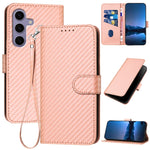 YX0070 Custodia per telefono in pelle con fibbia in fibra di carbonio e cordino, For Samsung Galaxy S26 5G, For Samsung Galaxy S25 FE 5G, For Samsung Galaxy S25 5G