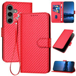 YX0070 Custodia per telefono in pelle con fibbia in fibra di carbonio e cordino, For Samsung Galaxy S25+ 5G, For Samsung Galaxy S25 Ultra 5G