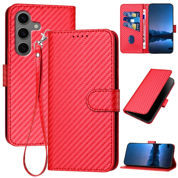 YX0070 Custodia per telefono in pelle con fibbia in fibra di carbonio e cordino, For Samsung Galaxy S25+ 5G, For Samsung Galaxy S25 Ultra 5G