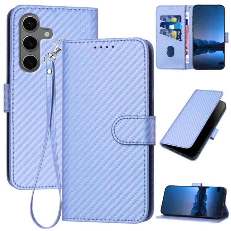 YX0070 Custodia per telefono in pelle con fibbia in fibra di carbonio e cordino, For Samsung Galaxy S25+ 5G, For Samsung Galaxy S25 Ultra 5G