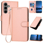 YX0070 Custodia per telefono in pelle con fibbia in fibra di carbonio e cordino, For Samsung Galaxy S25+ 5G, For Samsung Galaxy S25 Ultra 5G