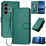 YX0070 Custodia per telefono in pelle con fibbia in fibra di carbonio e cordino, For Samsung Galaxy S25+ 5G, For Samsung Galaxy S25 Ultra 5G