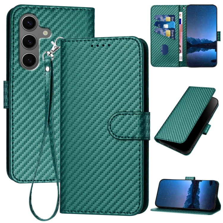 YX0070 Custodia per telefono in pelle con fibbia in fibra di carbonio e cordino, For Samsung Galaxy S25+ 5G, For Samsung Galaxy S25 Ultra 5G