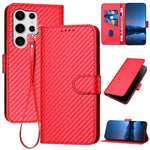 YX0070 Custodia per telefono in pelle con fibbia in fibra di carbonio e cordino, For Samsung Galaxy S25+ 5G, For Samsung Galaxy S25 Ultra 5G