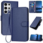 YX0070 Custodia per telefono in pelle con fibbia in fibra di carbonio e cordino, For Samsung Galaxy S25+ 5G, For Samsung Galaxy S25 Ultra 5G