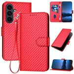YX0070 Custodia per telefono in pelle con fibbia in fibra di carbonio e cordino, For Samsung Galaxy S26 5G, For Samsung Galaxy S25 FE 5G, For Samsung Galaxy S25 5G