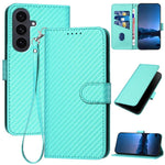 YX0070 Custodia per telefono in pelle con fibbia in fibra di carbonio e cordino, For Samsung Galaxy S26 5G, For Samsung Galaxy S25 FE 5G, For Samsung Galaxy S25 5G