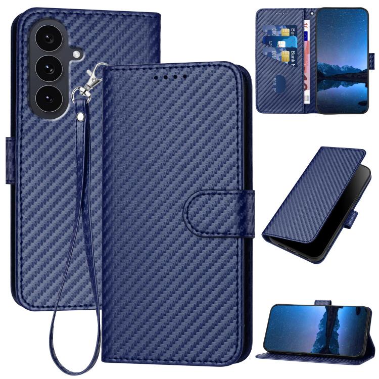 YX0070 Custodia per telefono in pelle con fibbia in fibra di carbonio e cordino, For Samsung Galaxy S26 5G, For Samsung Galaxy S25 FE 5G, For Samsung Galaxy S25 5G