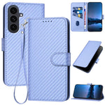 YX0070 Custodia per telefono in pelle con fibbia in fibra di carbonio e cordino, For Samsung Galaxy S26 5G, For Samsung Galaxy S25 FE 5G, For Samsung Galaxy S25 5G