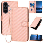 YX0070 Custodia per telefono in pelle con fibbia in fibra di carbonio e cordino, For Samsung Galaxy S26 5G, For Samsung Galaxy S25 FE 5G, For Samsung Galaxy S25 5G