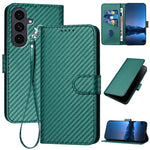 YX0070 Custodia per telefono in pelle con fibbia in fibra di carbonio e cordino, For Samsung Galaxy S26 5G, For Samsung Galaxy S25 FE 5G, For Samsung Galaxy S25 5G