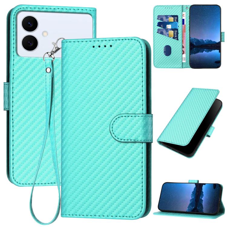 YX0070 Custodia per telefono in pelle con fibbia in fibra di carbonio e cordino, For Galaxy S26 FE 5G, For Samsung Galaxy S26 Edge 5G, For Samsung Galaxy S26 Ultra 5G