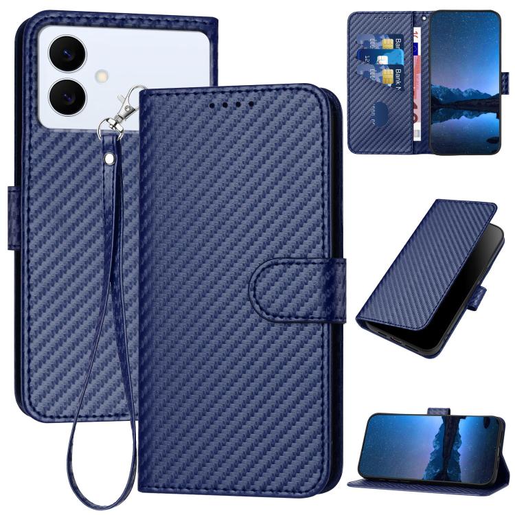 YX0070 Custodia per telefono in pelle con fibbia in fibra di carbonio e cordino, For Galaxy S26 FE 5G, For Samsung Galaxy S26 Edge 5G, For Samsung Galaxy S26 Ultra 5G