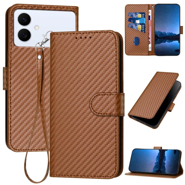 YX0070 Custodia per telefono in pelle con fibbia in fibra di carbonio e cordino, For Galaxy S26 FE 5G, For Samsung Galaxy S26 Edge 5G, For Samsung Galaxy S26 Ultra 5G