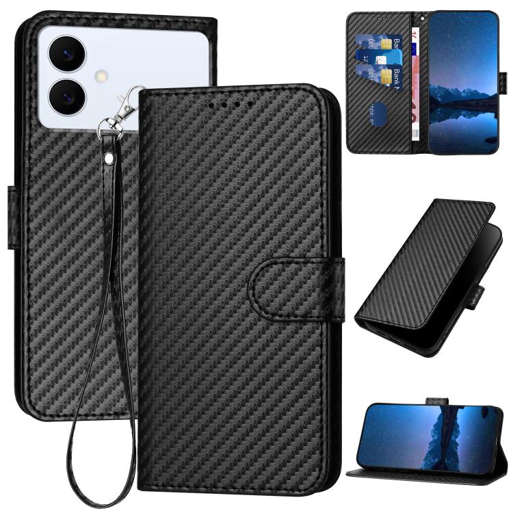 YX0070 Custodia per telefono in pelle con fibbia in fibra di carbonio e cordino, For Galaxy S26 FE 5G, For Samsung Galaxy S26 Edge 5G, For Samsung Galaxy S26 Ultra 5G