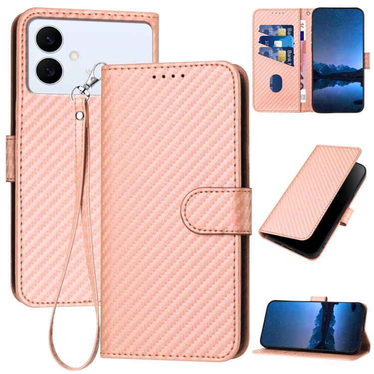 YX0070 Custodia per telefono in pelle con fibbia in fibra di carbonio e cordino, For Galaxy S26 FE 5G, For Samsung Galaxy S26 Edge 5G, For Samsung Galaxy S26 Ultra 5G