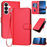 YX0070 Custodia per telefono in pelle con fibbia in fibra di carbonio e cordino, For Samsung Galaxy S26 5G, For Samsung Galaxy S25 FE 5G, For Samsung Galaxy S25 5G