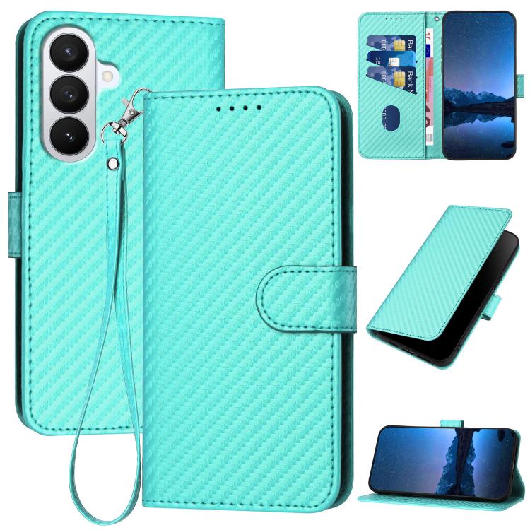 YX0070 Custodia per telefono in pelle con fibbia in fibra di carbonio e cordino, For Samsung Galaxy S26 5G, For Samsung Galaxy S25 FE 5G, For Samsung Galaxy S25 5G