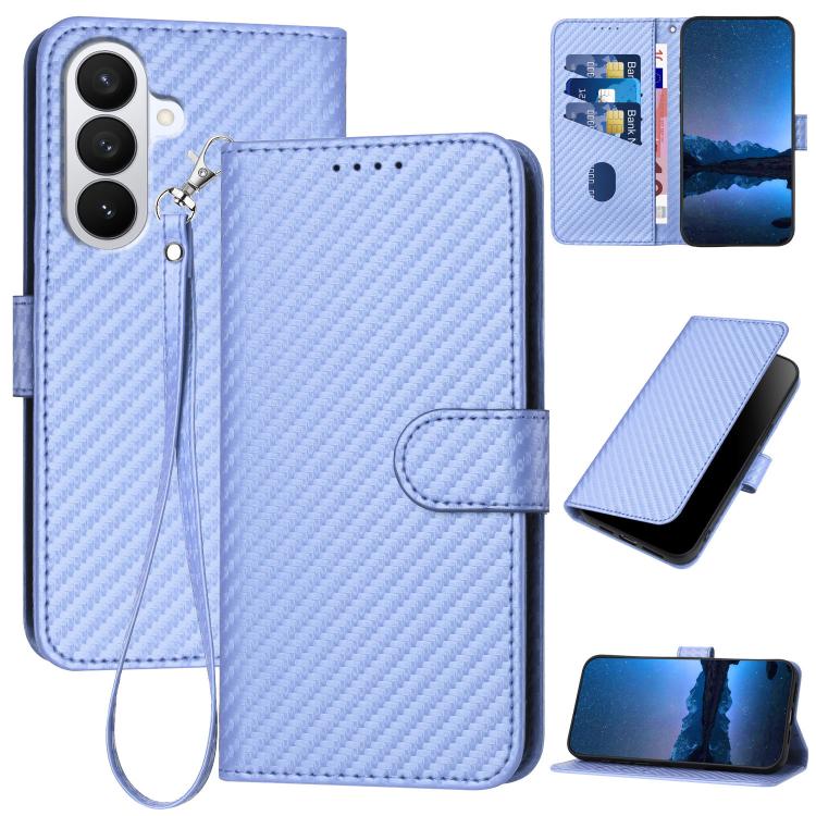 YX0070 Custodia per telefono in pelle con fibbia in fibra di carbonio e cordino, For Samsung Galaxy S26 5G, For Samsung Galaxy S25 FE 5G, For Samsung Galaxy S25 5G