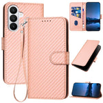 YX0070 Custodia per telefono in pelle con fibbia in fibra di carbonio e cordino, For Samsung Galaxy S26 5G, For Samsung Galaxy S25 FE 5G, For Samsung Galaxy S25 5G
