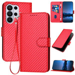 YX0070 Custodia per telefono in pelle con fibbia in fibra di carbonio e cordino, For Galaxy S26 FE 5G, For Samsung Galaxy S26 Edge 5G, For Samsung Galaxy S26 Ultra 5G