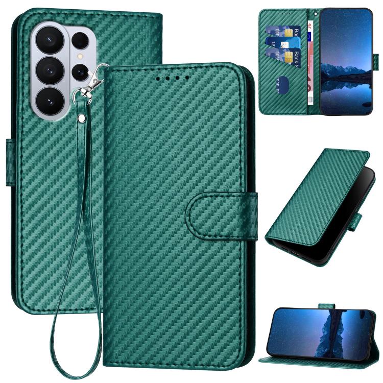 YX0070 Custodia per telefono in pelle con fibbia in fibra di carbonio e cordino, For Galaxy S26 FE 5G, For Samsung Galaxy S26 Edge 5G, For Samsung Galaxy S26 Ultra 5G
