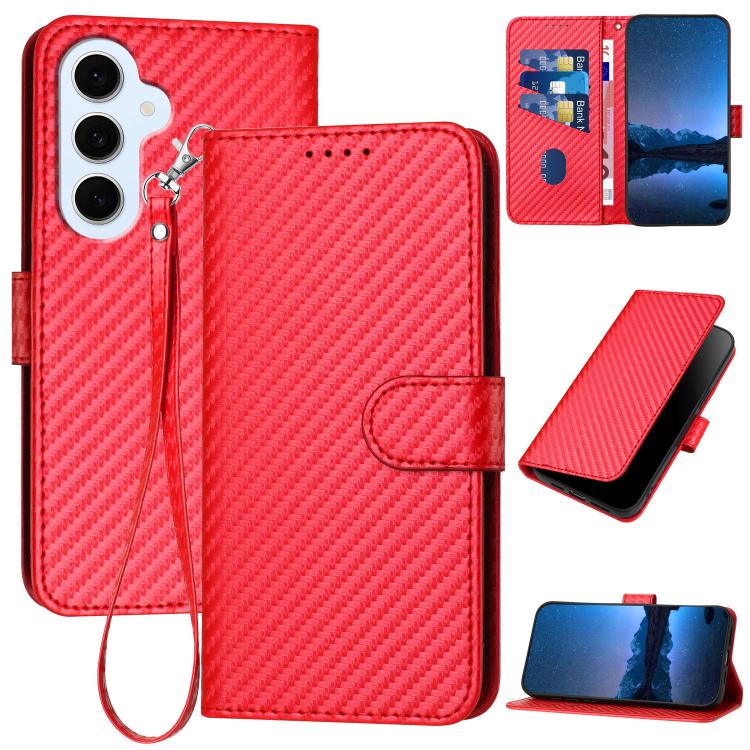YX0070 Custodia per telefono in pelle con fibbia in fibra di carbonio e cordino, For Galaxy S26 FE 5G, For Samsung Galaxy S26 Edge 5G, For Samsung Galaxy S26 Ultra 5G