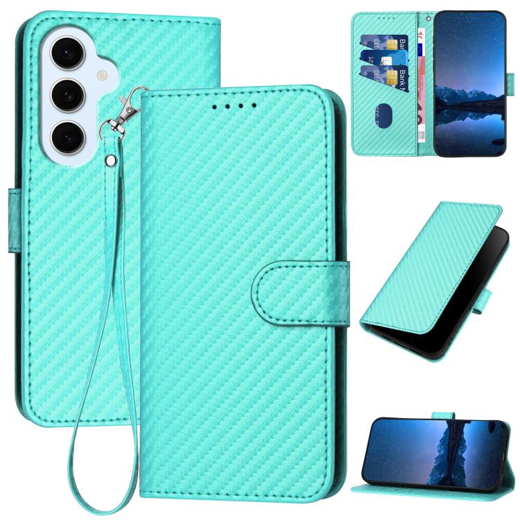 YX0070 Custodia per telefono in pelle con fibbia in fibra di carbonio e cordino, For Galaxy S26 FE 5G, For Samsung Galaxy S26 Edge 5G, For Samsung Galaxy S26 Ultra 5G