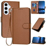 YX0070 Custodia per telefono in pelle con fibbia in fibra di carbonio e cordino, For Galaxy S26 FE 5G, For Samsung Galaxy S26 Edge 5G, For Samsung Galaxy S26 Ultra 5G