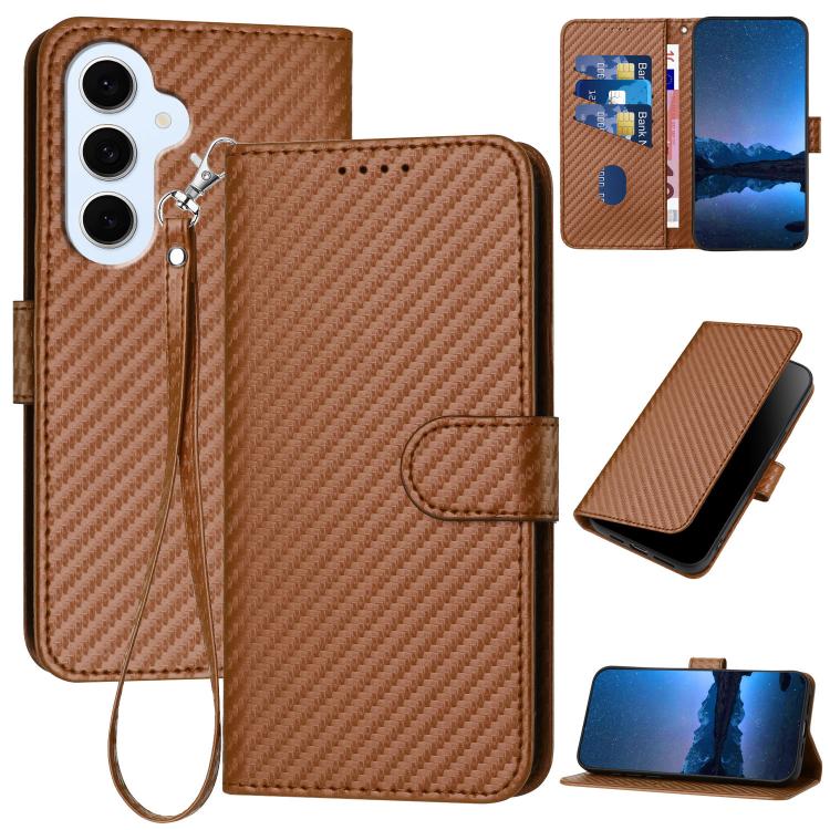 YX0070 Custodia per telefono in pelle con fibbia in fibra di carbonio e cordino, For Galaxy S26 FE 5G, For Samsung Galaxy S26 Edge 5G, For Samsung Galaxy S26 Ultra 5G