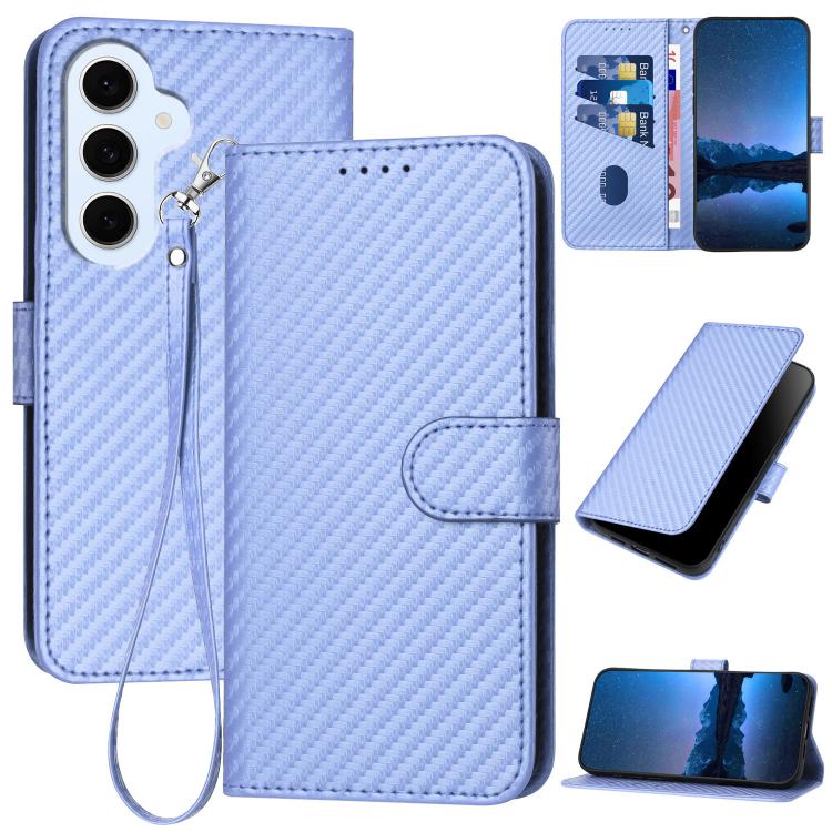 YX0070 Custodia per telefono in pelle con fibbia in fibra di carbonio e cordino, For Galaxy S26 FE 5G, For Samsung Galaxy S26 Edge 5G, For Samsung Galaxy S26 Ultra 5G
