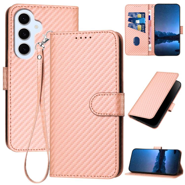 YX0070 Custodia per telefono in pelle con fibbia in fibra di carbonio e cordino, For Galaxy S26 FE 5G, For Samsung Galaxy S26 Edge 5G, For Samsung Galaxy S26 Ultra 5G
