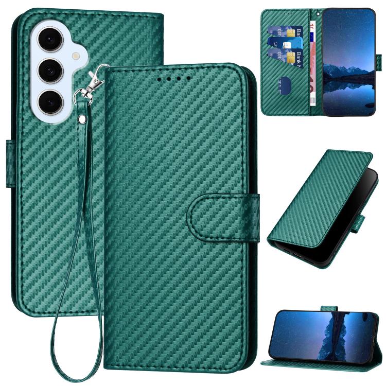 YX0070 Custodia per telefono in pelle con fibbia in fibra di carbonio e cordino, For Galaxy S26 FE 5G, For Samsung Galaxy S26 Edge 5G, For Samsung Galaxy S26 Ultra 5G