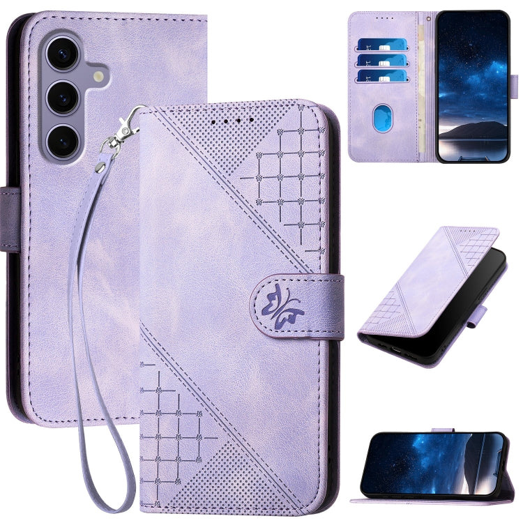 YX0080 Custodia per telefono in pelle con motivo a farfalla in rilievo e cordino, For Samsung Galaxy S25 FE 5G, For Samsung Galaxy S25 5G, For Samsung Galaxy S25+ 5G, For Samsung Galaxy S25 Ultra 5G