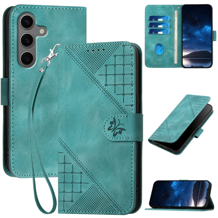YX0080 Custodia per telefono in pelle con motivo a farfalla in rilievo e cordino, For Samsung Galaxy S25 FE 5G, For Samsung Galaxy S25 5G, For Samsung Galaxy S25+ 5G, For Samsung Galaxy S25 Ultra 5G